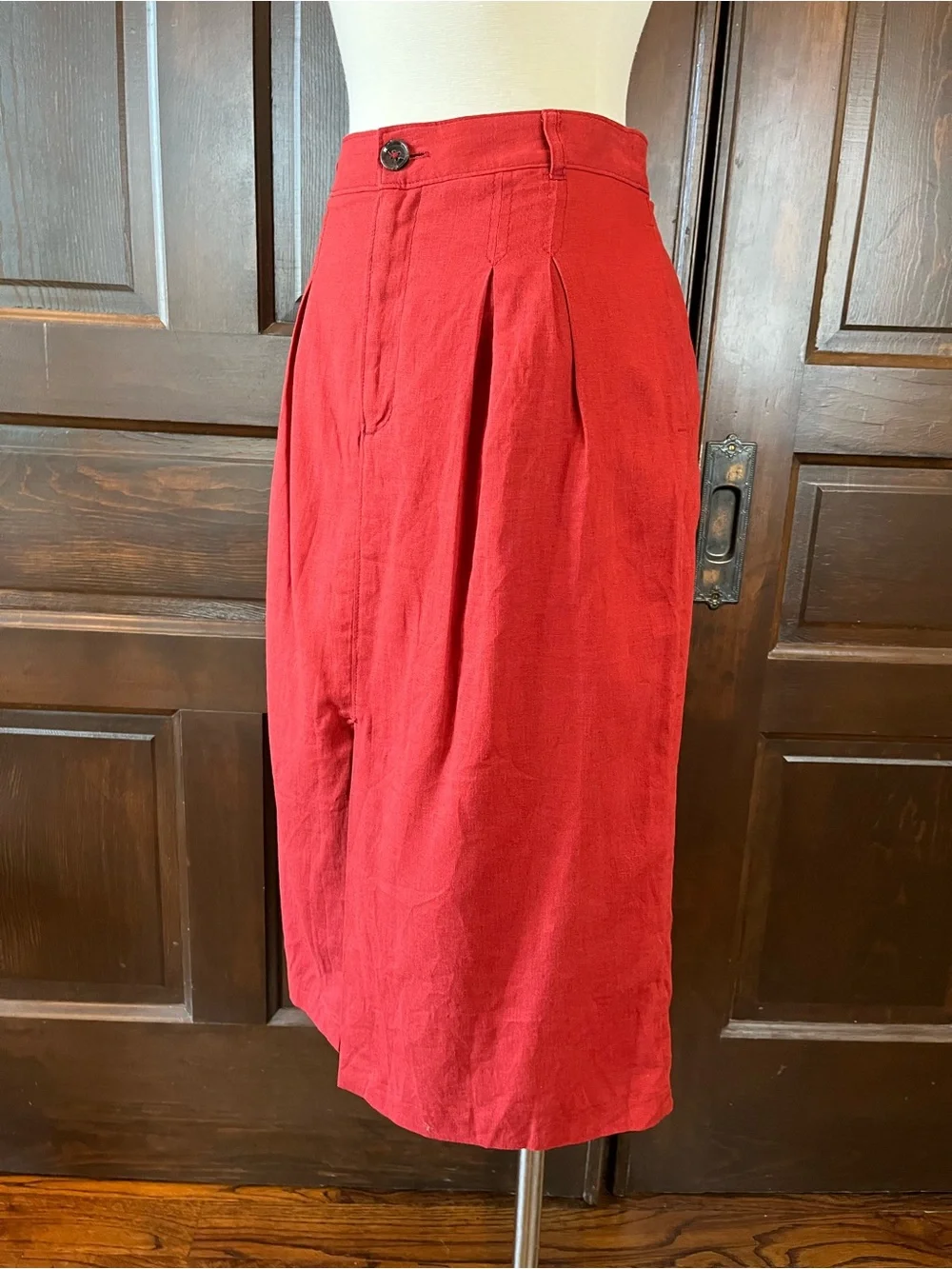 Banana Republic Embers Linen Blend Midi Skirt Pleated Pencil Rust Red Size 6